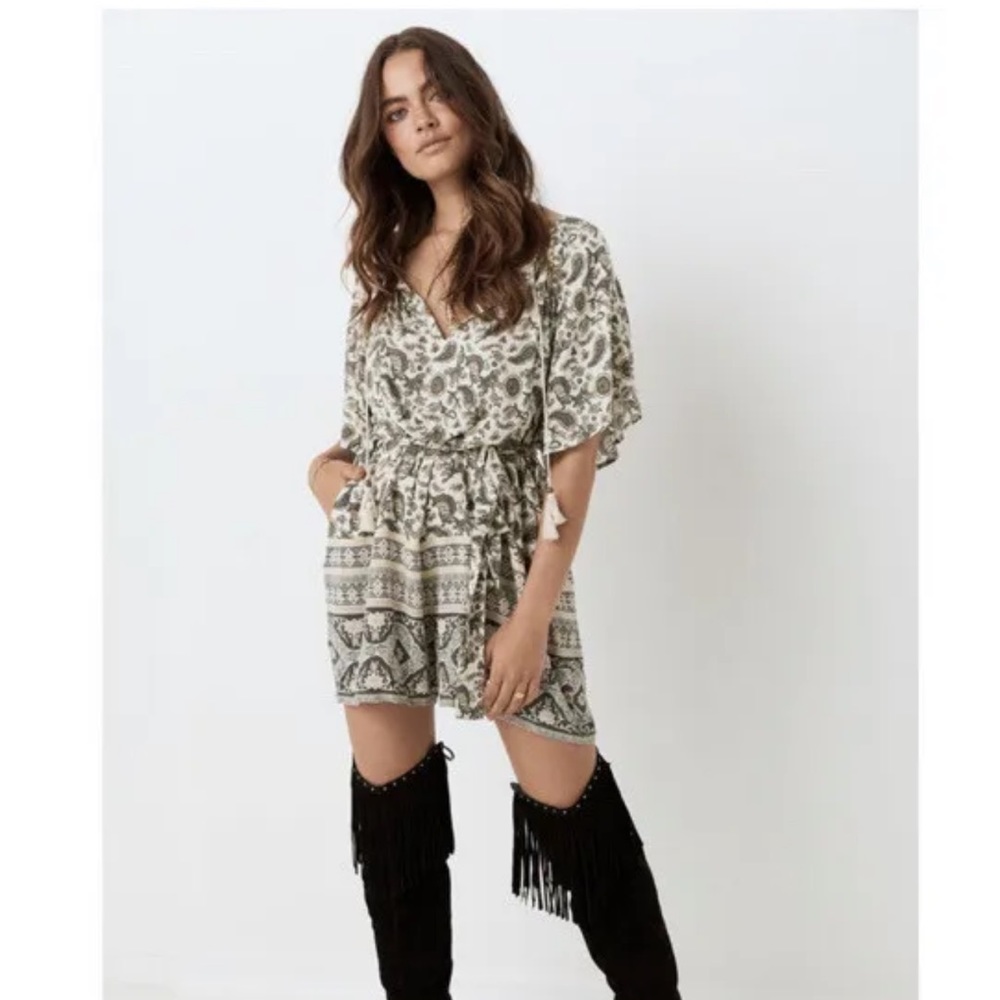 Spell The Gypsy Collective Journey Printed Romper in Ash